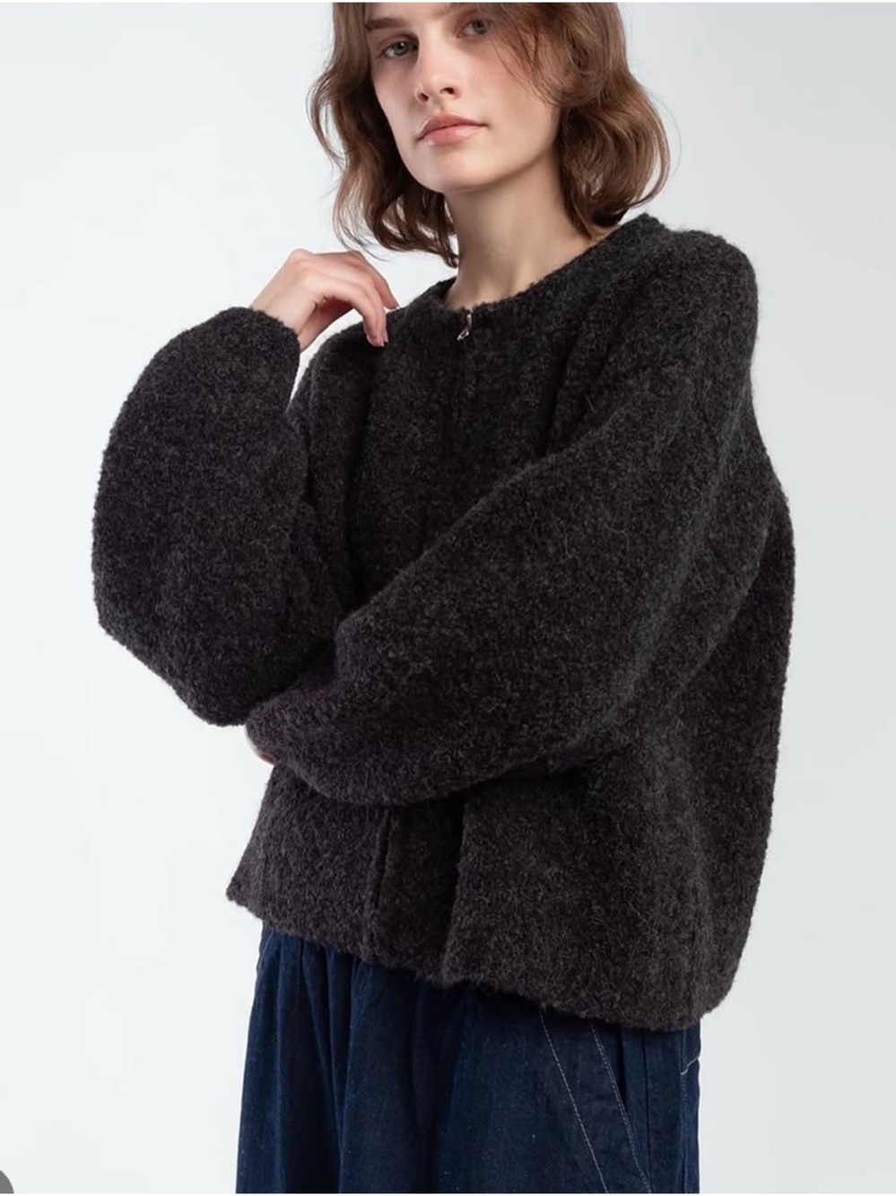 Micaela Greg Charcoal Bouclé Zip Cardigan - sold out online